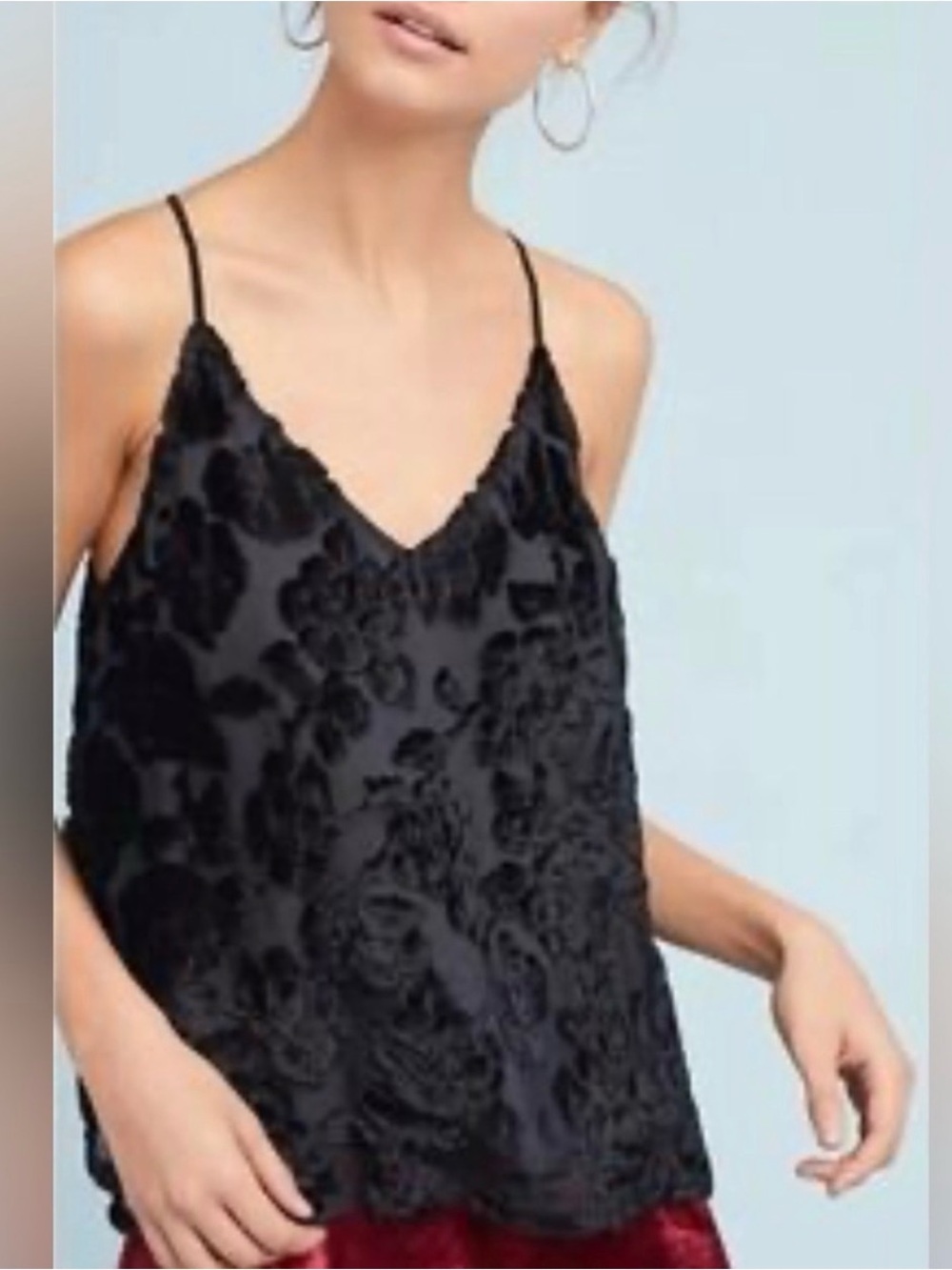 Maeve by Anthropologie Black Velvet Burnout Floral Tank Top sz 4 Dark Romance